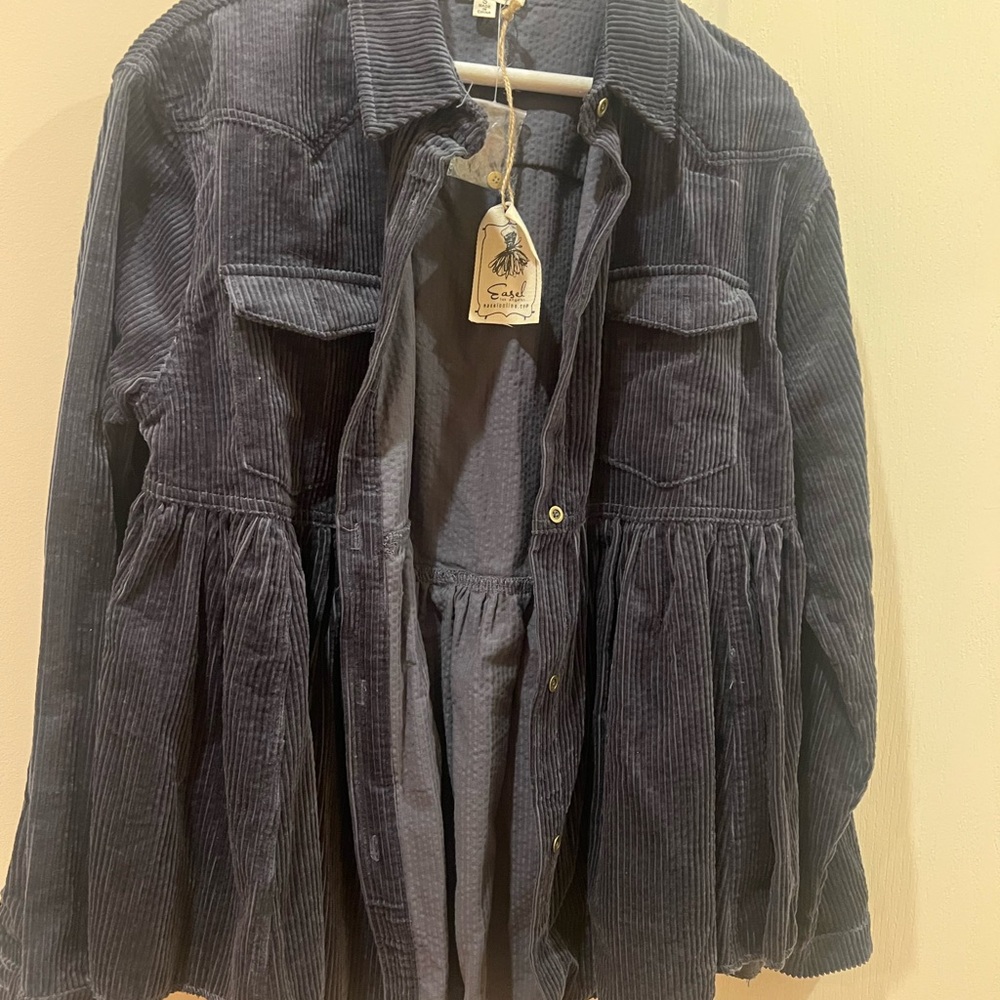 Easel Blue Utility Jacket with Cinched Waist- Dark Grey